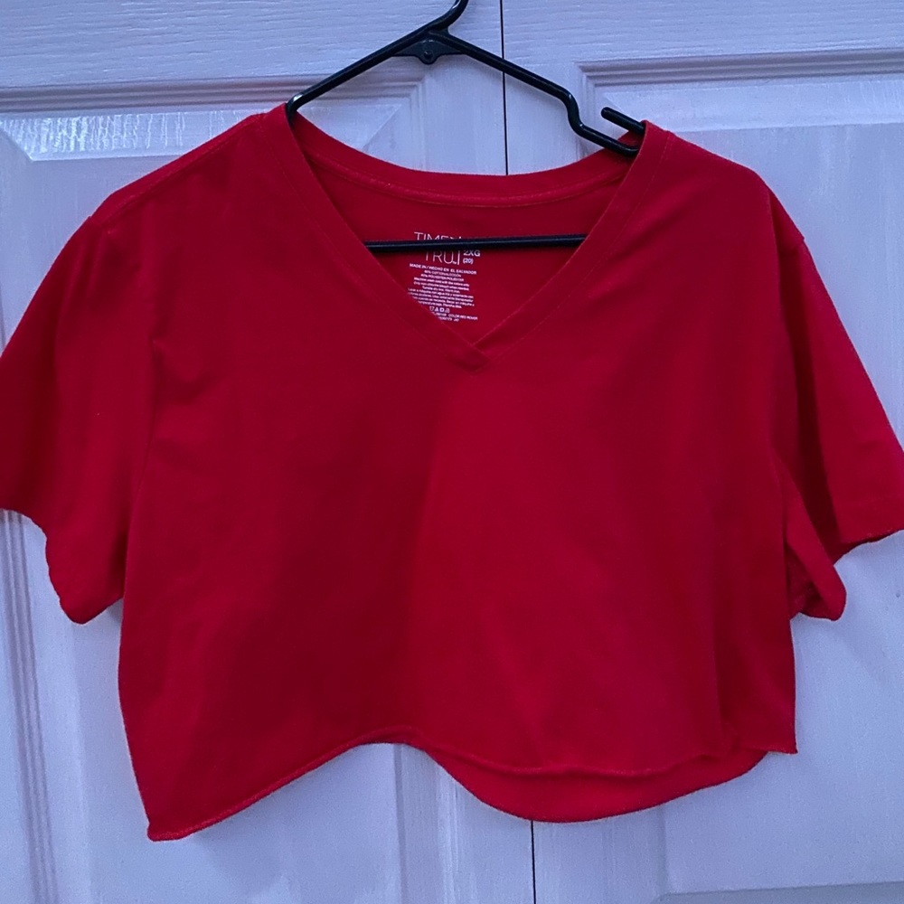 red v-neck crop top